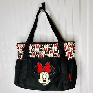Disney Baby Minnie Mouse Insulated Black Diaper Travel Bag Red White Bow CUTE B1